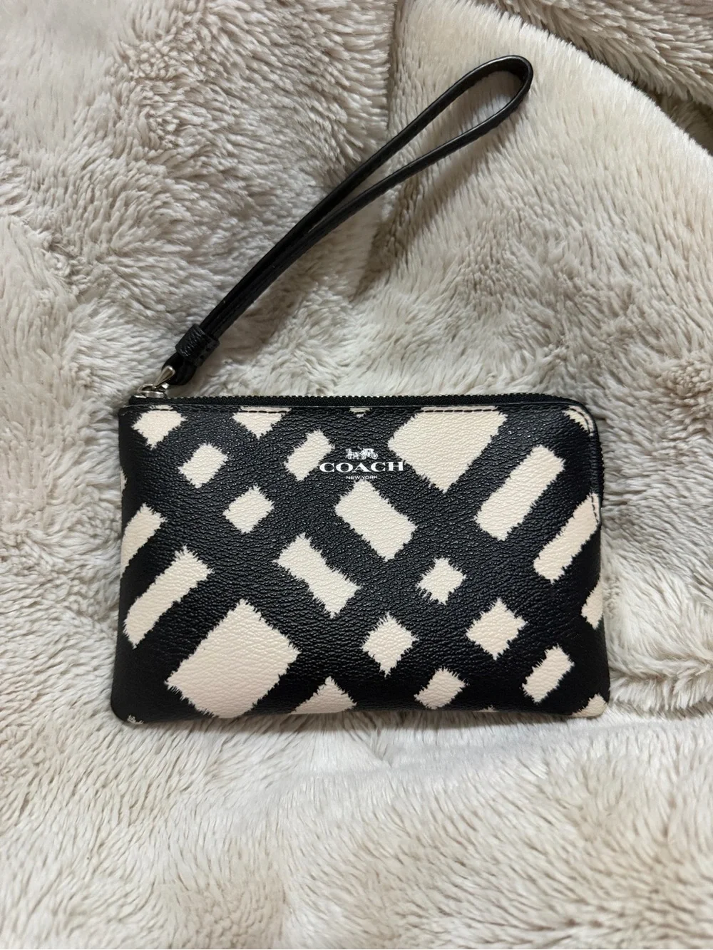 Coach Black & White Geometric Leather Wristlet